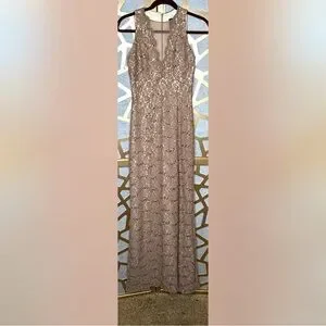 Night Way Collections Dresses | NW Nightway Lace and Sequin Long Dress Size 4 | Color: Brown/Tan | Size: 4 | Shoppeedeals's Closet